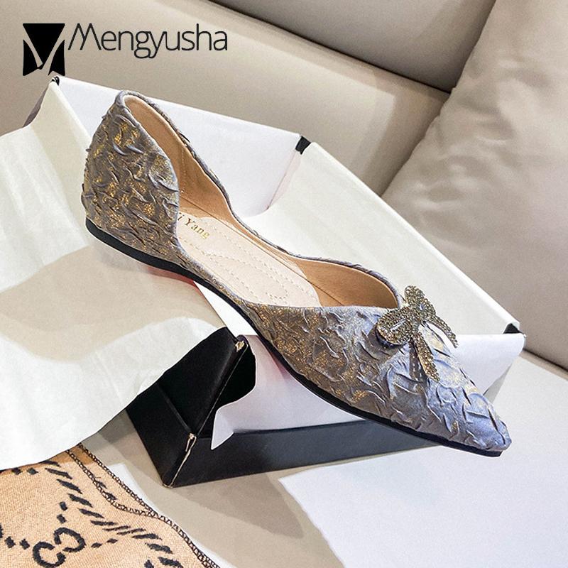 Модные хрустальные туфли-балетки с бантом женские OL весенняя офисная обувь складные — фото 6