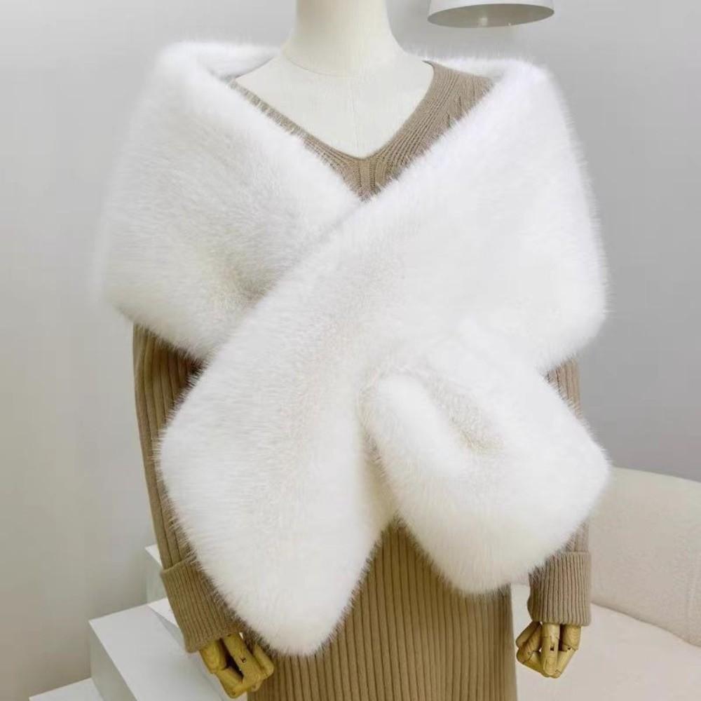 New Faux Fur Cross Scarf Thicken Soft Long Ponchos Cape Winter Warm Windproof Evening Dress Scarf