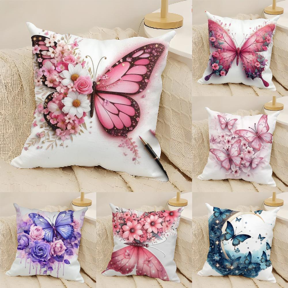 Beautiful Unique Floral And Butterfly Pillow Case Linen Pillow Case Sofa Home Decor Cushion Cover Cushion Cove