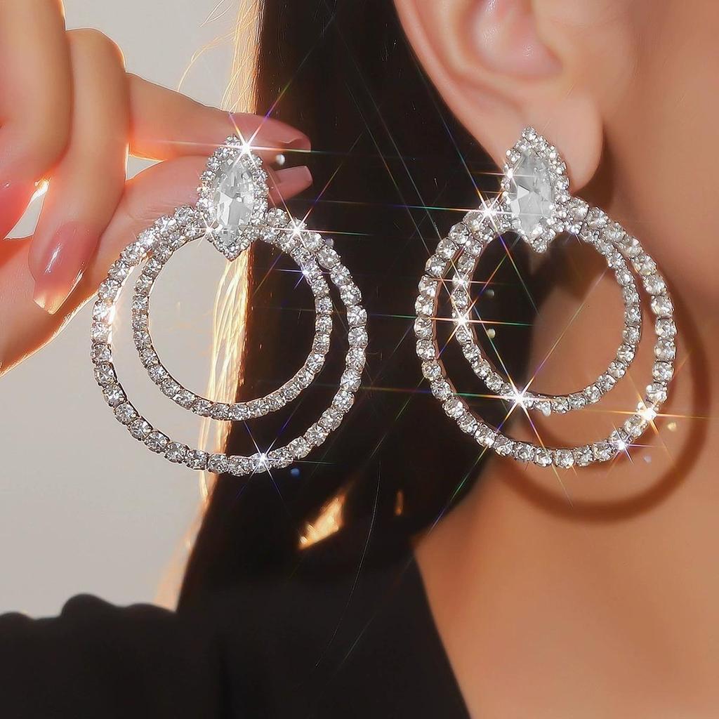 Luxury Rhinestone Hoop Earrings: Simple, Fashionable, and Exaggerated Design for Women