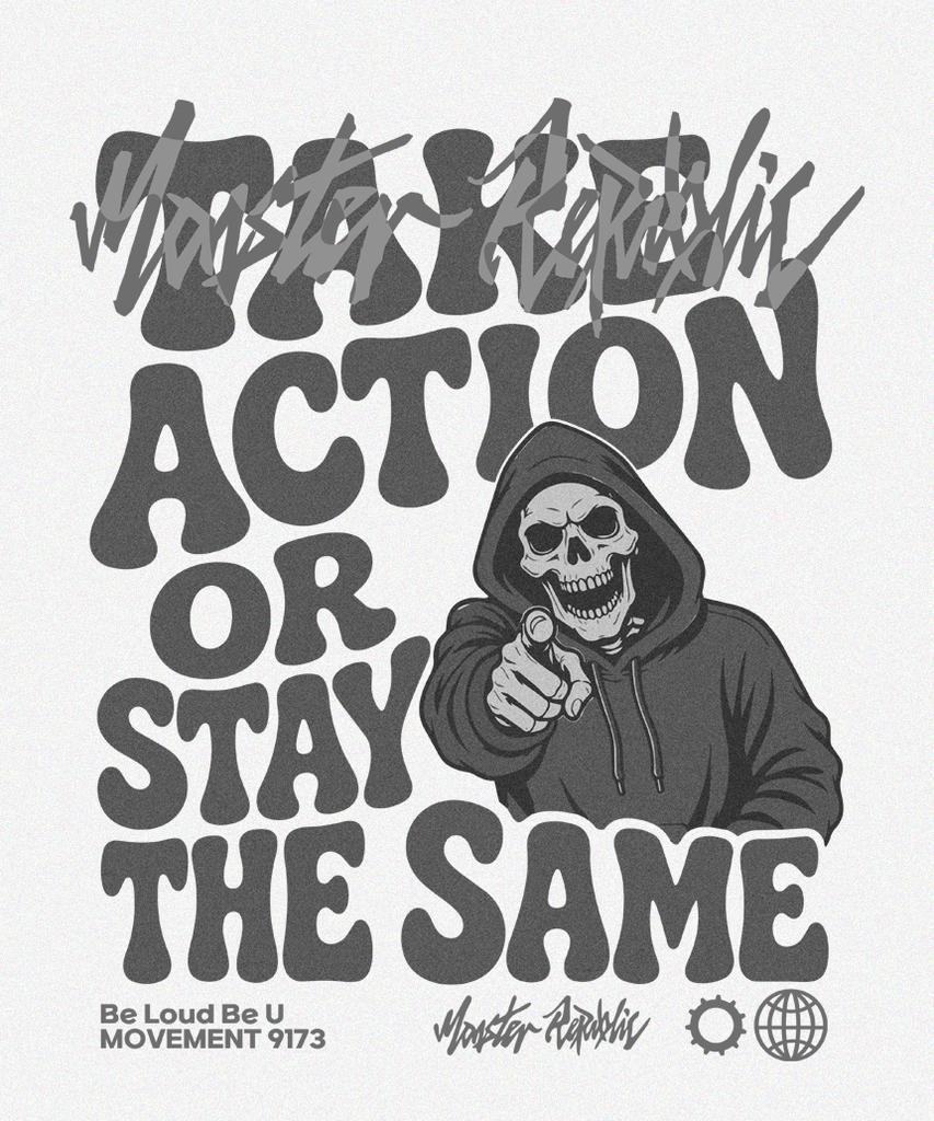 MONSTER REPUBLIC Take Action Gray T-Shirt White_9173