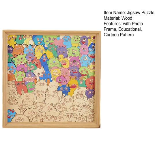 Wooden Coloring Puzzle Kit with Photo Frame Marker Pens DIY Kids Adults Hand-Painted Cartoon