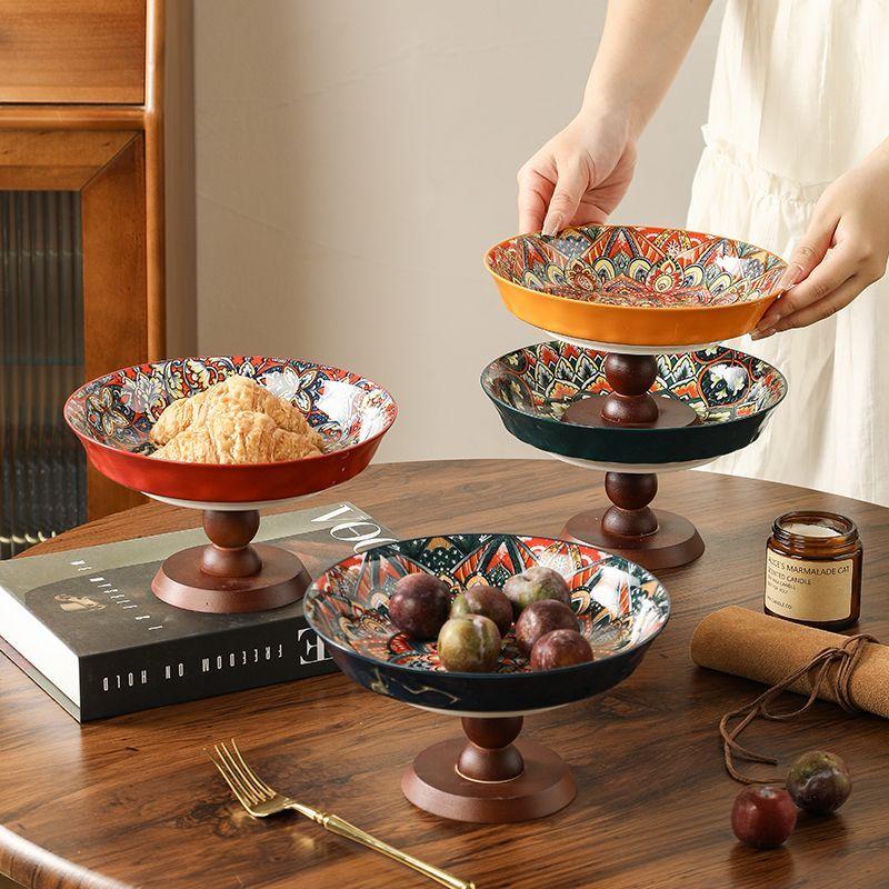 Bohemian Style Fruit Tray Home Coffee Table Snack Vintage High-End Ceramic Fruit Plate Dessert Plate