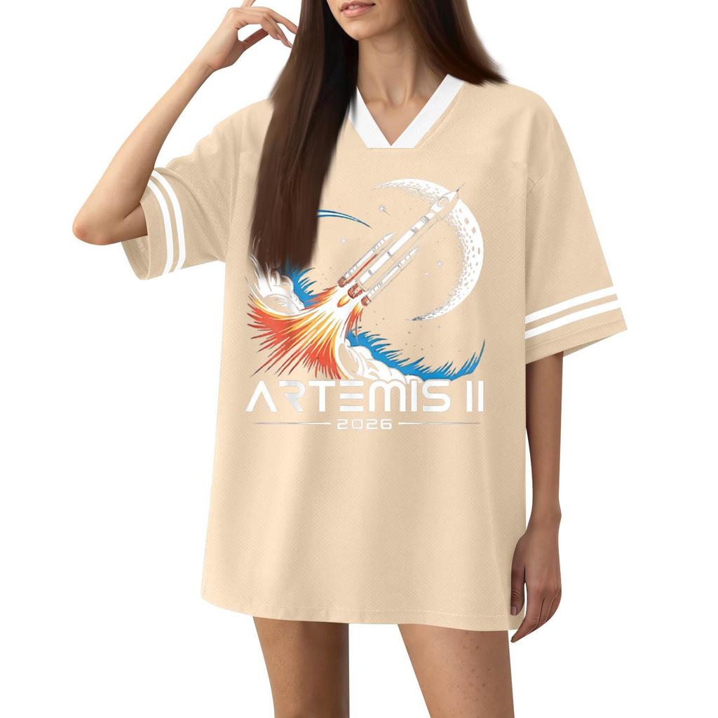 Womens V Neck Short Sleeve Sports Jersey T Shirt Loose Fit Graphic Printed Athletic Top Casual Wear