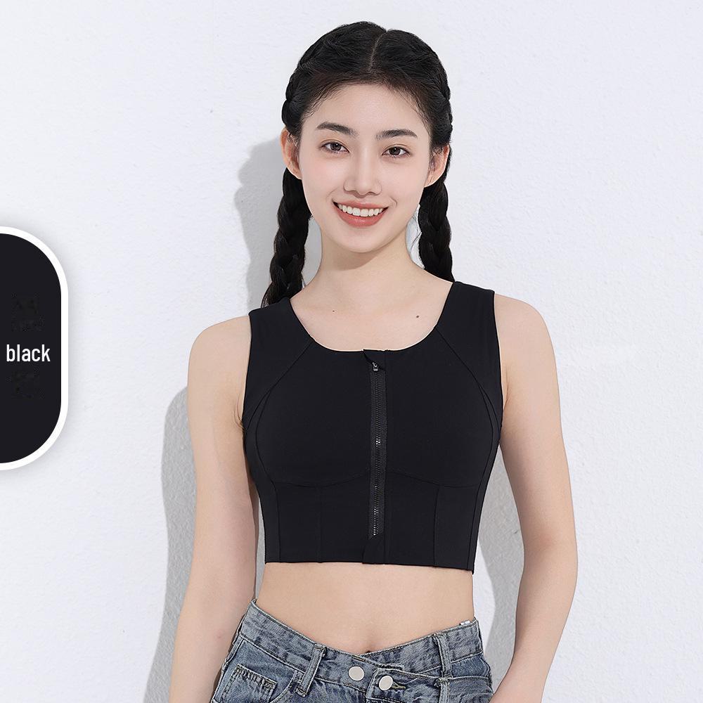 

Женский спортивный бюстгальтер с высокой эластичностью, противоударной поддержкой и молнией спереди для занятий йогой 5XL (160-175 kg) чёрный