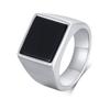 Ring for Men, Stainless Steel Square Signet Ring, Black Enamel Men's Pinky Rings,Gents Zircon