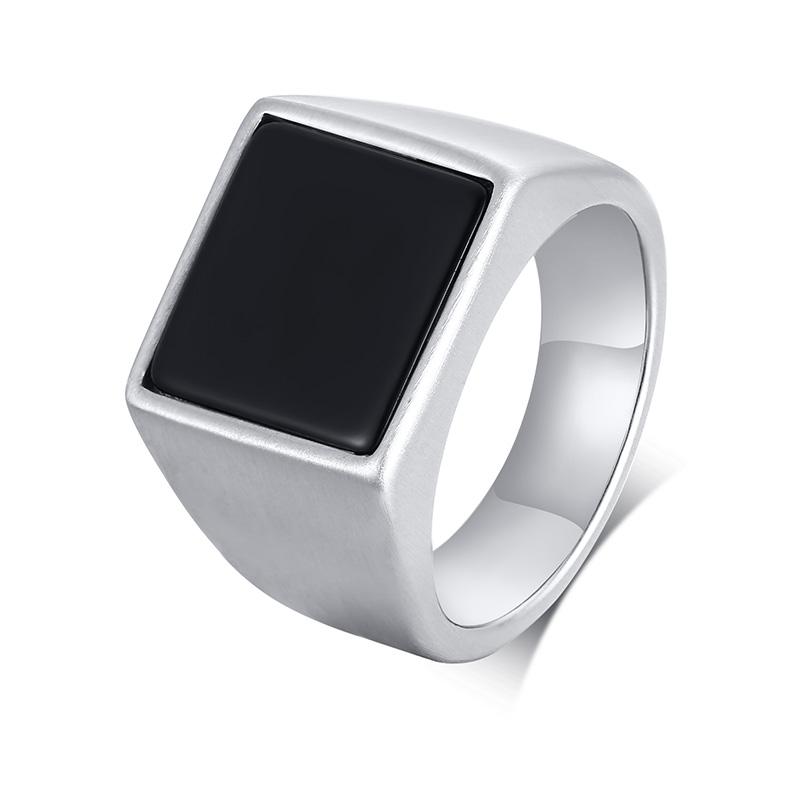Ring for Men, Stainless Steel Square Signet Ring, Black Enamel Men's Pinky Rings,Gents Zircon