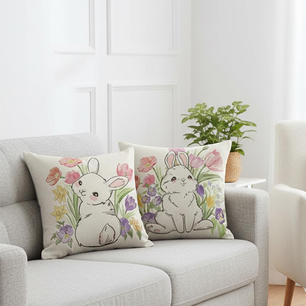 4Pcs Easter Printed Decorations Pillow Case Washable Decorative Cushion Sleeve 18x18in Bed Headboard Pillowcase for Home Decor