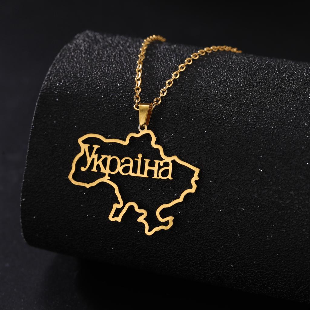 LIKGREAT Hollow Ukraine Map Pendant Necklace Trident National Symbols Of Ukraine Necklaces Flag Ukrainian Party Jewelry Gifts