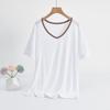 Modal V-Neck Tshirt Summer Women's Thin T-shirts Half Sleeves Solid Color Plus Size Loose Casual Tee Tops