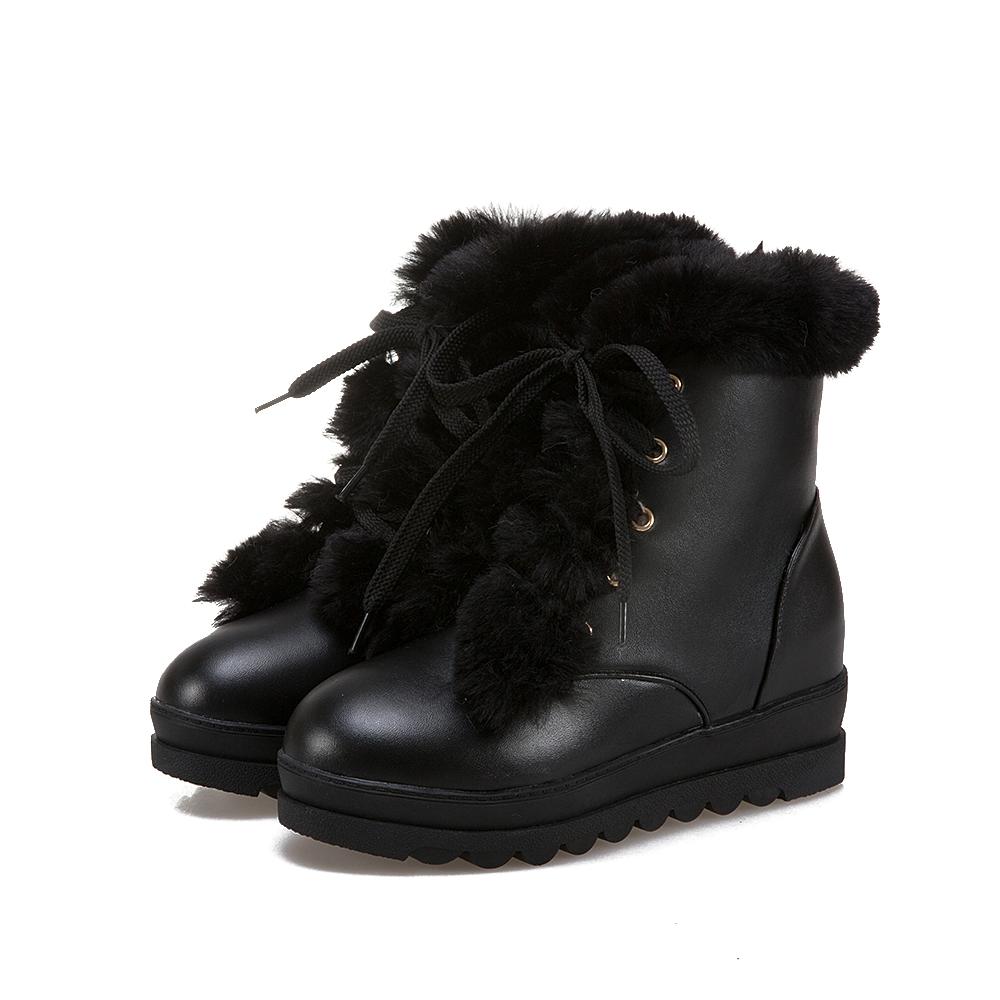 B5/Damen-Kurzstiefel, Winter-lange Plüsch-warme Schneestiefel, übergroße Damenschuhe, erhöhte schräge Absätze, Damenschuhe