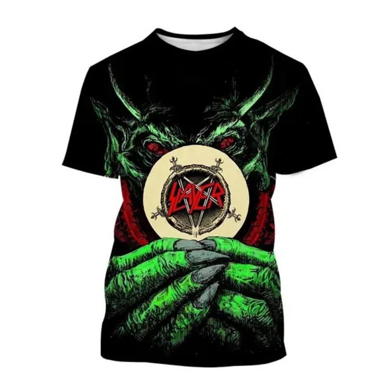 Summer T-Shirts Slayer Rock Band 3D Print Streetwear Men Women Casual Oversized Short Sleeve T Shirt Male Tees Tops Man Clothing