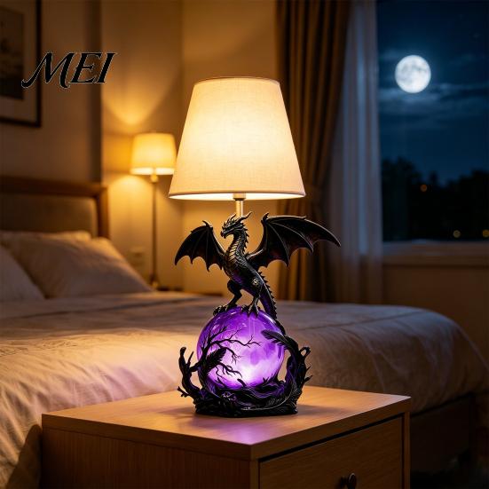 Durable Resin Dragon Nightlight USB Powered LED Light, Gothic Style Decorative Ornament, Wings Light Ornament Bedside Desk Lamp for Holiday