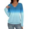 Women's Casual Fashion V-Neck Raglan Pleated Color Long Sleeve Top