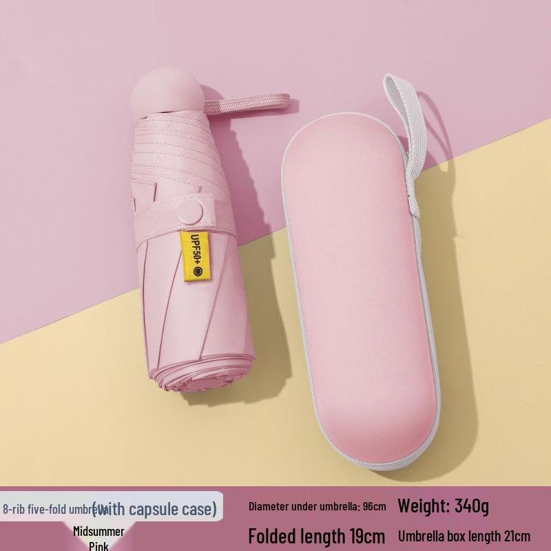 Women's Dual-Use Mini Umbrella: Compact Five-Fold Design, Thickened Fabric, Black Glue for UV Protection, Custom Logo Option