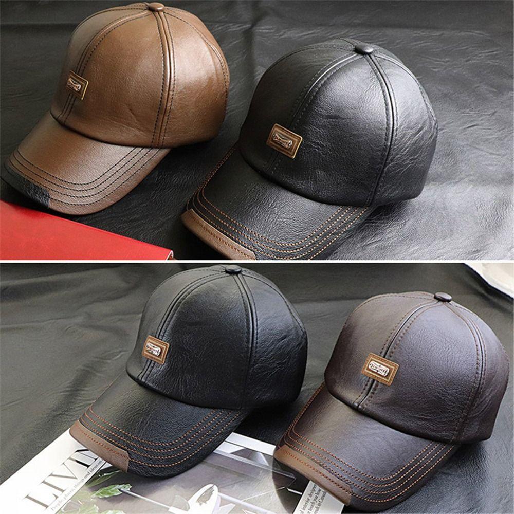 Winter Thicken Warm Plush Sports Hat Outing Cap Peaked Hat Leather Baseball Cap