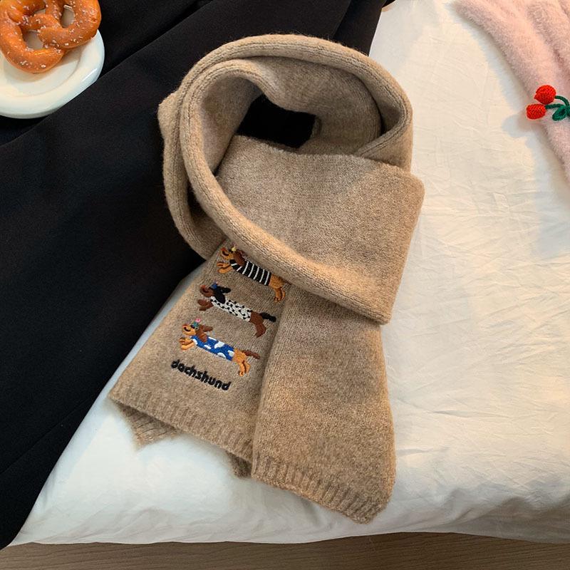 Contains Cute Puppy Knitted Scarf Women's Autumn and Winter Korean Atmosphere Versatile Student Couple Neck Scarf