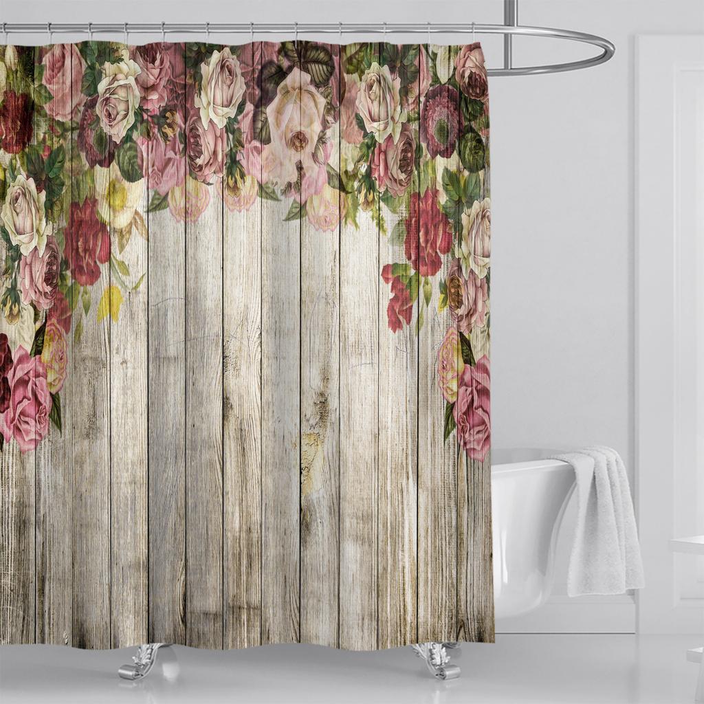1pc Modern Watercolor Printing Floral Shower Curtain Set with Hooks - Waterproof Minimalist Design for Bathroom Totoro Bathroom