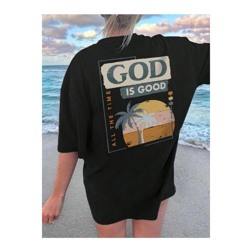 Tricou supradimensionat cu imprimeu Fume Good Luck