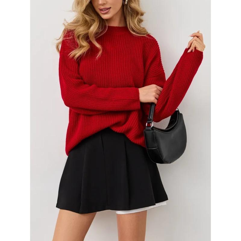 Retro Knit Sweater Women's Round Neck Pullover Sweater Loose Women's Clothing