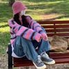 Women's Loose Fit Striped Mohair Sweater - Autumn/Winter Style with Round Neck & Long Sleeves