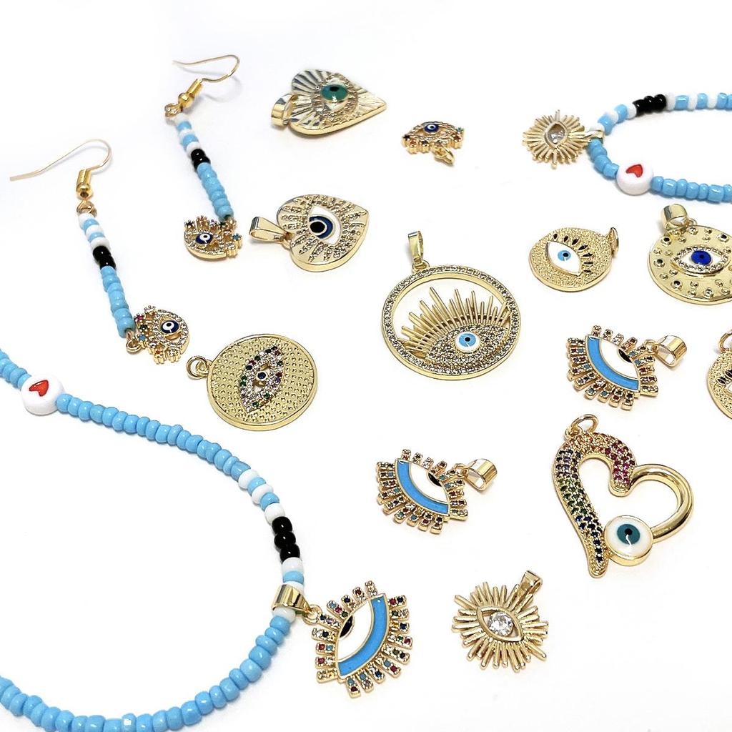 Módní Zirkon Mosaz Smalt Ruka Srdce Evil Eye Charm Přívěsek na náramek Náhrdelník Náušnice Výroba DIY doplňků šperků
