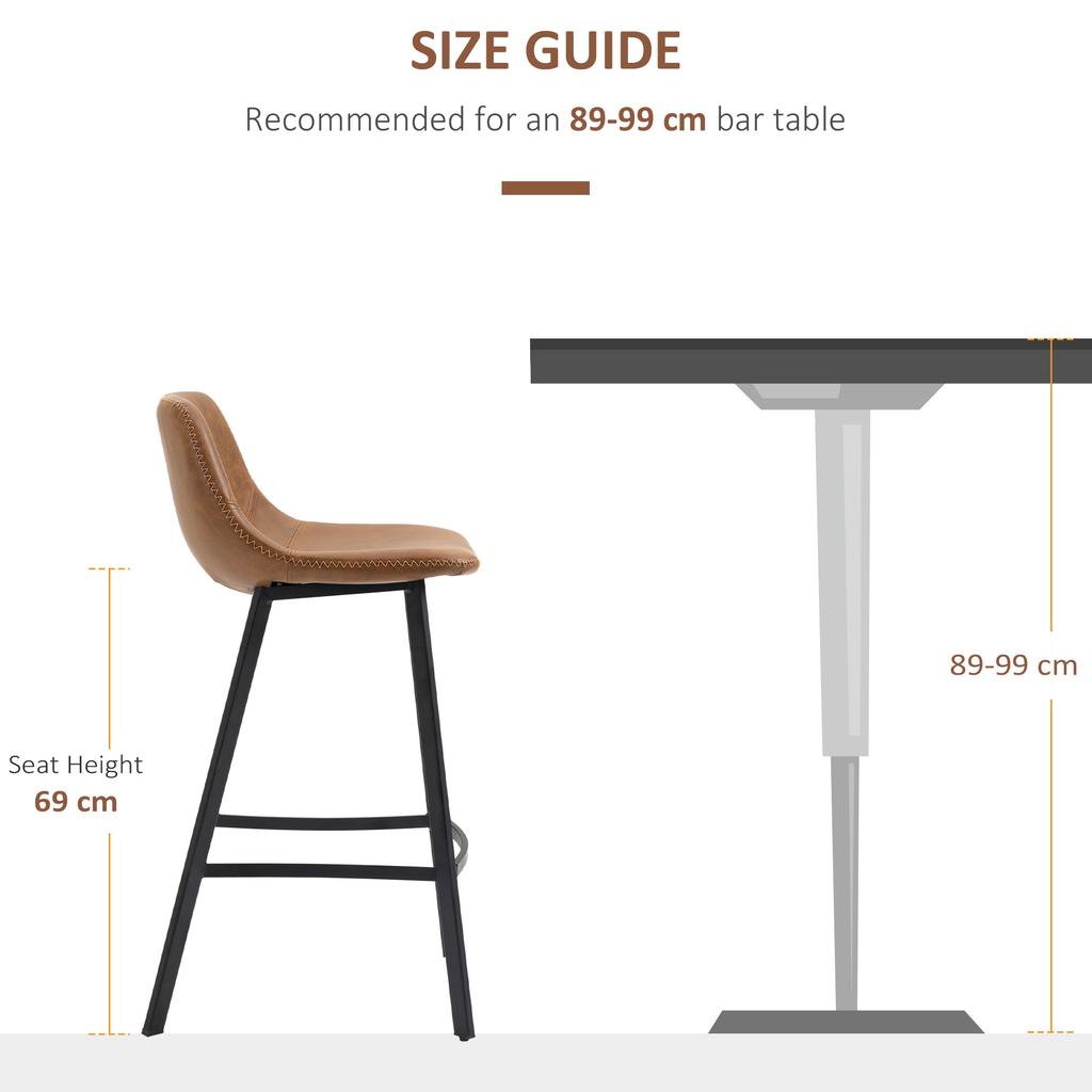 Bar Stools Set of 2, PU Leather Dining Stools with Backrest, Footrest, for Kitchen, Counter, Breakfast Bar, Brown