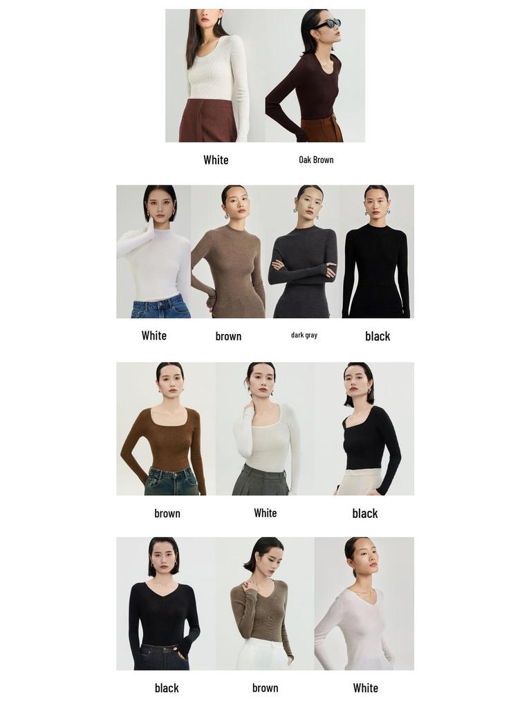 Merinowolle Rundhals Slim Fit Rollkragen Langarm Pullover Basisschicht