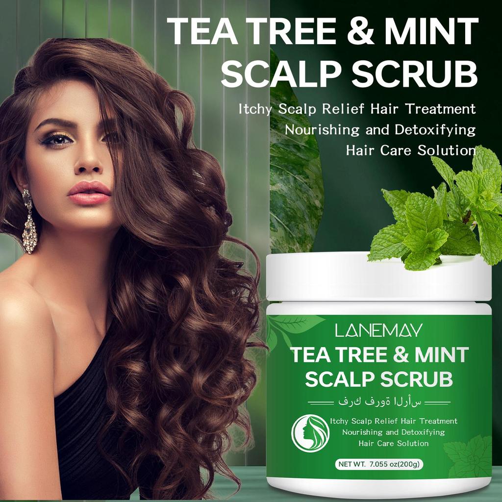Tea Tree & Mint Scalp Scrub - Gently Cleans and Strengthens Hair and Scalp, Improves Scalp Health, Enhances Hair Vitality,200g
