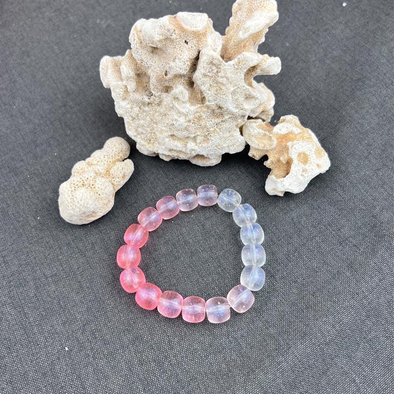 Ice White Jade Wenwan Bracelet: Soft Gradient Pink- Student Edition, Round Beads