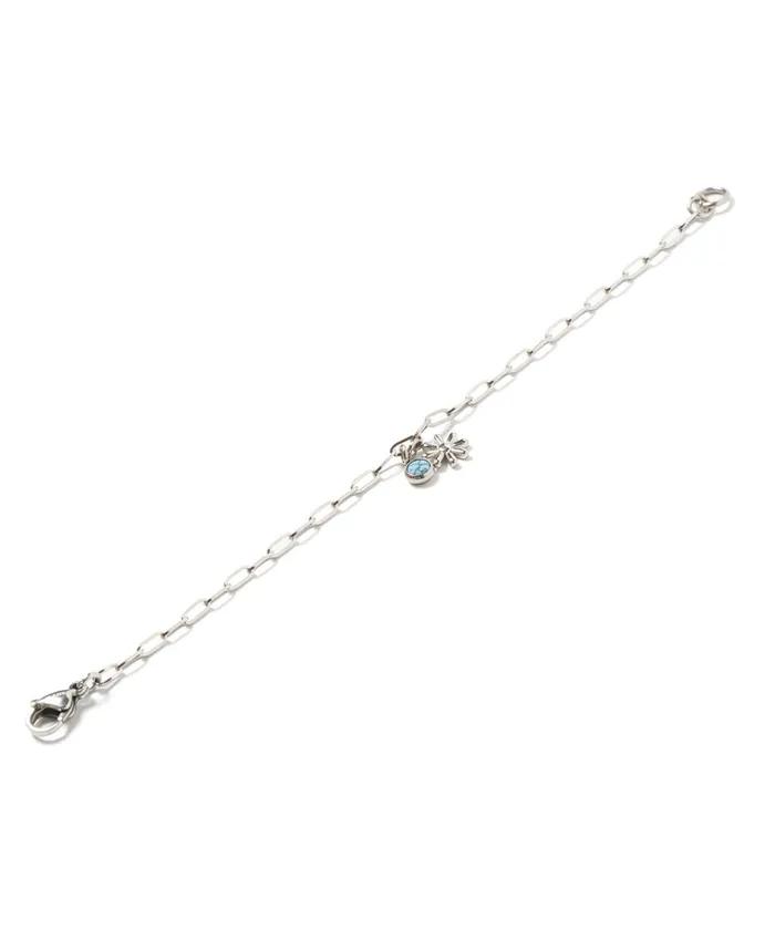 Surgical Chain Turquoise Flower Charm Bracelet (PLT-BR-010_SV)