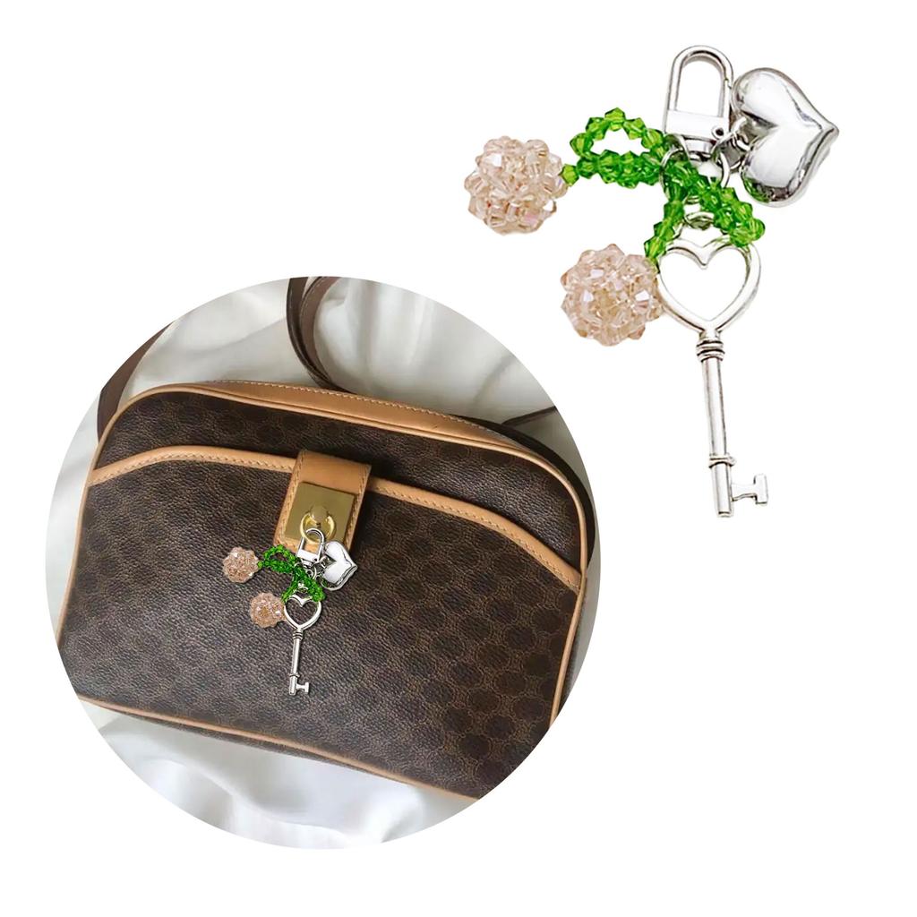Handmade Crystal Cherrys Heart Lock Keychain Stylish Woven Charm Pendant for Fashionable Women Ladies Daily Use