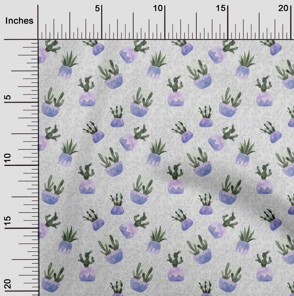 oneOone Georgette Viscose Gray Fabric Cactus Fabric For Sewing Printed Craft Fabric By The Yard 42 Inch