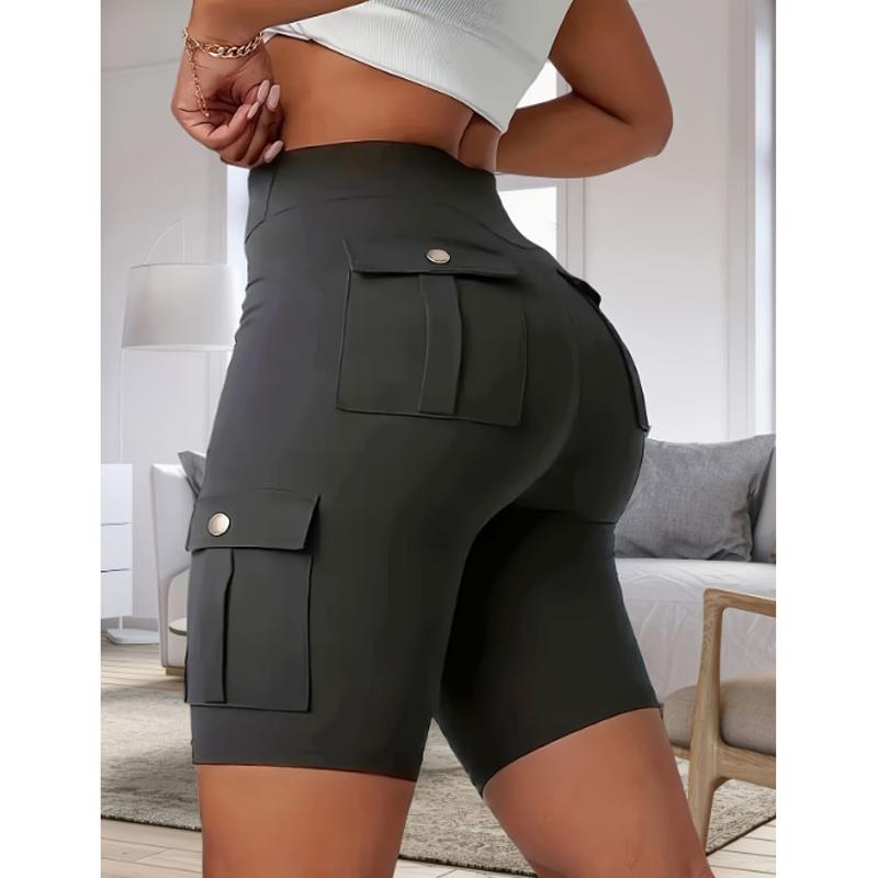 Pantaloncini da Allenamento da Donna a Vita Alta con Tasche Cargo Asciugatura Rapida Controllo Addome Yoga Biker Shorts per Palestra
