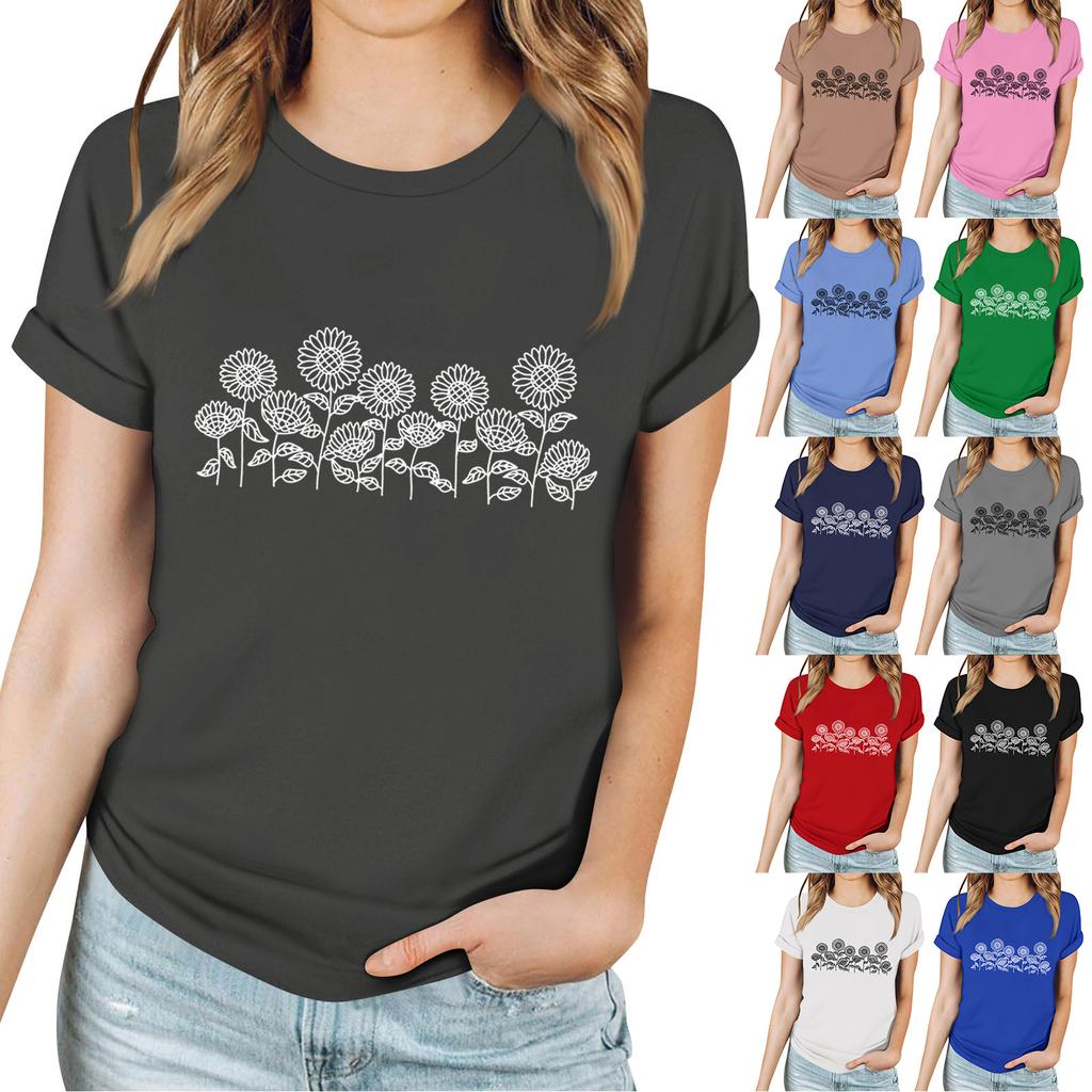 Lässiges bedrucktes T-Shirt für Damen, Rundhalsausschnitt, Pullover, kurzärmelig