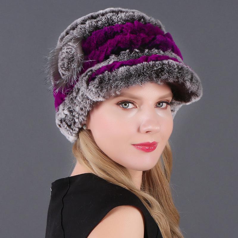 Women's Fashion Warm Rex Rabbit Hair Woven Hat Women's Winter Hat Fur Cap