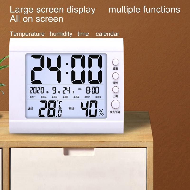 Digitale Wand-Tischuhr mit Temperatur, Luftfeuchtigkeit, Datum, Woche, großem LCD-Display, batteriebetriebener Wecker für Schlafzimmer