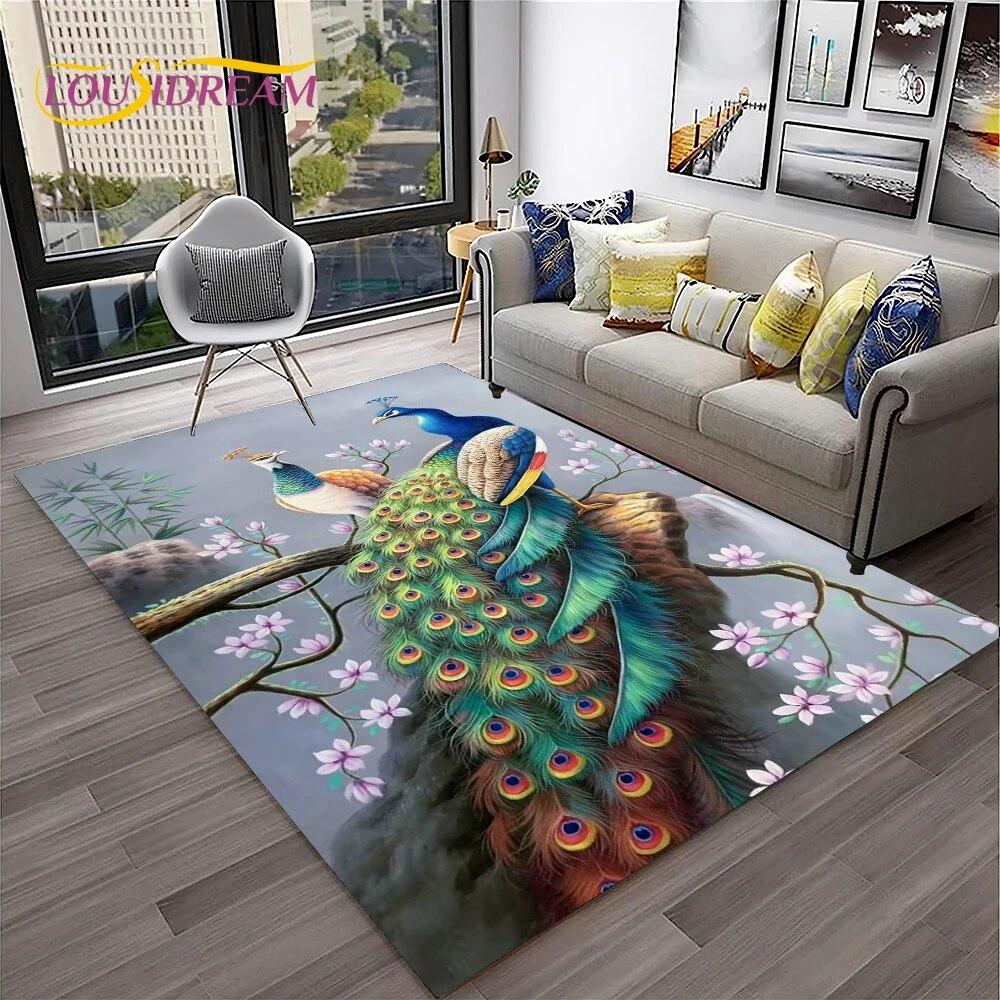 Dream Exquisite Peacock Bird Animal Koberec pro domácí obývací pokoj Ložnice Pohovka Rohožka Dekor, Koberec pro děti Neklouzavá podložka