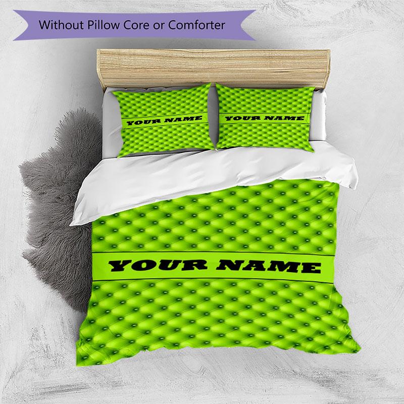 3PC Custom Name Green Leather Texture Bedding Set Duvet Cover Closure Includes 1 Duvet Cover & 2 Pillowcases for Bedroom