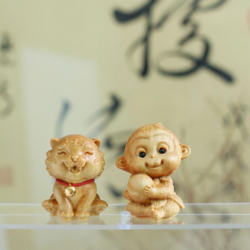 Mini Holz 12 Tierkreiszeichen Drache Affe Küken Ochse Tiger Hase Schlange Maus Tiere Figur 1,96" Büro Wohnkultur Geburtstagsgeschenk