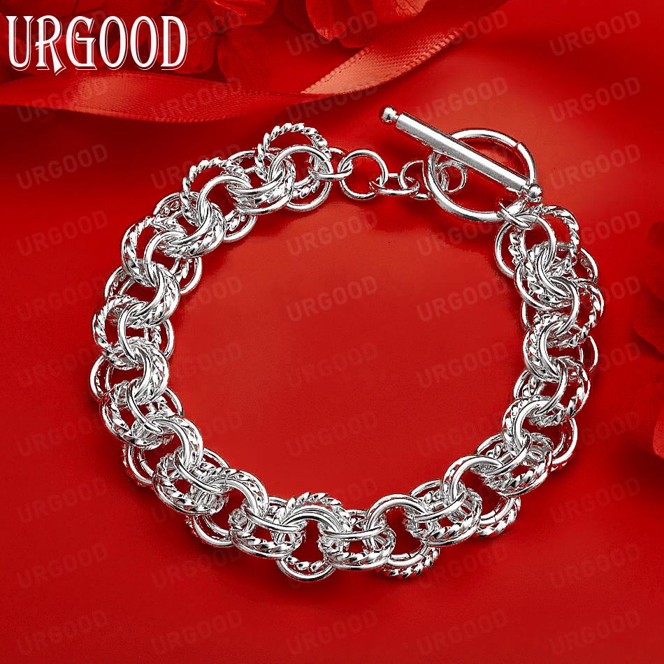 Модный Подарок Браслет-Кольцо из Стерлингового Серебра 925 Пробы Свадебные Украшения 20CM