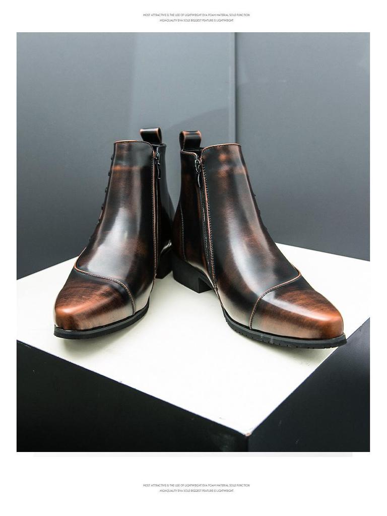 Men's British Style Color Block Leather High-Top Pointed Toe Casual Knight Boots