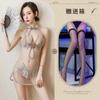 New European and American erotic underwear, sexy lace slit uniform mesh classical embroidered cheongsam set