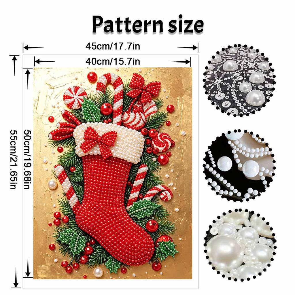 DIY Perlenmalset Festlicher Weihnachtsstrumpf Stressabbau Basteln Rahmenloses 3D-Leinwandbild für Erwachsene Heimdekoration Geschenk