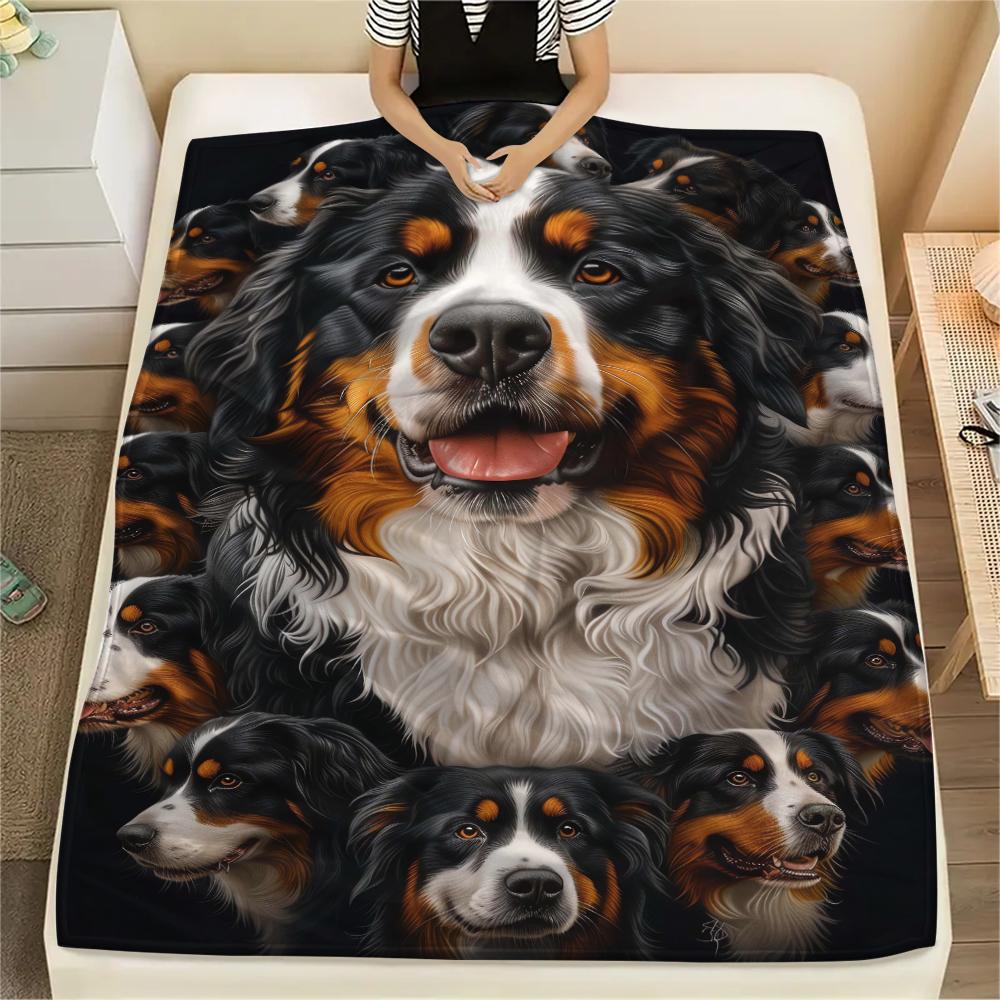 1Pc Bernese Dog Print Flannel Blanket, High Quality Comfortable for All Seasons, Home Decor, Warmth and Comfort, Perfect for Christmas Gifts