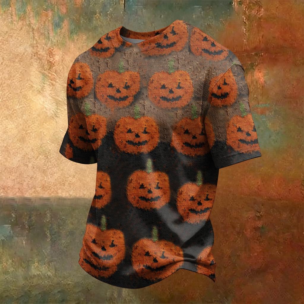 Men's Casual Short Sleeve Crew Neck T-Shirt Halloween Themed Graphic Print Lightweight Comfortable Fit Top
