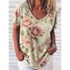 Women's Pansy Floral Print V Neck T-Shirt, Short Sleeve Casual Vintage Tops, Daily Wear for Spring & Summer
