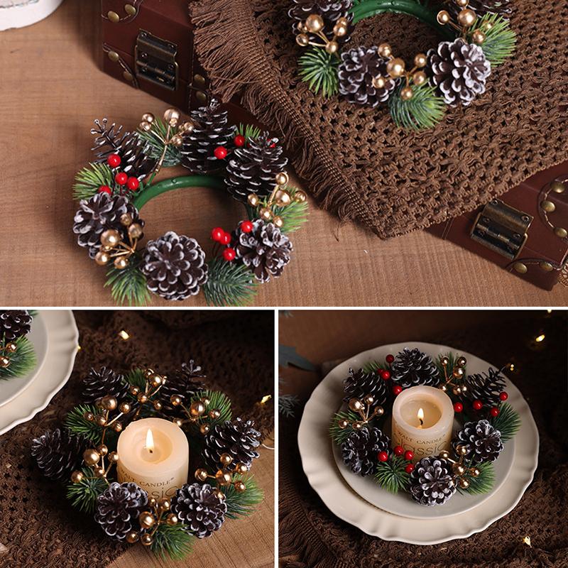 1 ks Vánoční stolní dekorace Svícenový kroužek Mini věnec Svícnový věnec Dekorace jídelního stolu
