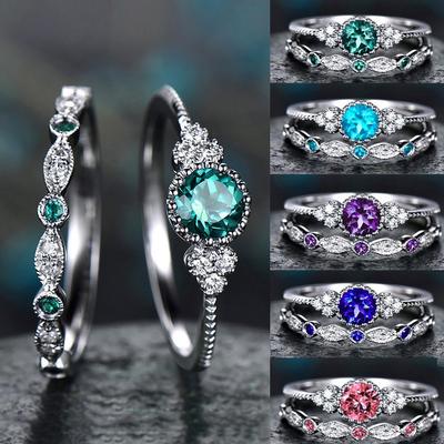 Women's Fashion Diamond Ring Couple Jewelry 1 Pair Rings Set Size 5-10