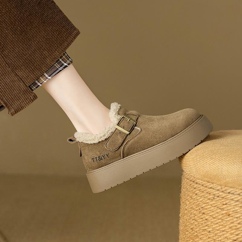 Platform-soled Boken shoes women's winter new lazy shoes velvet warm snow cotton shoes women's fashion